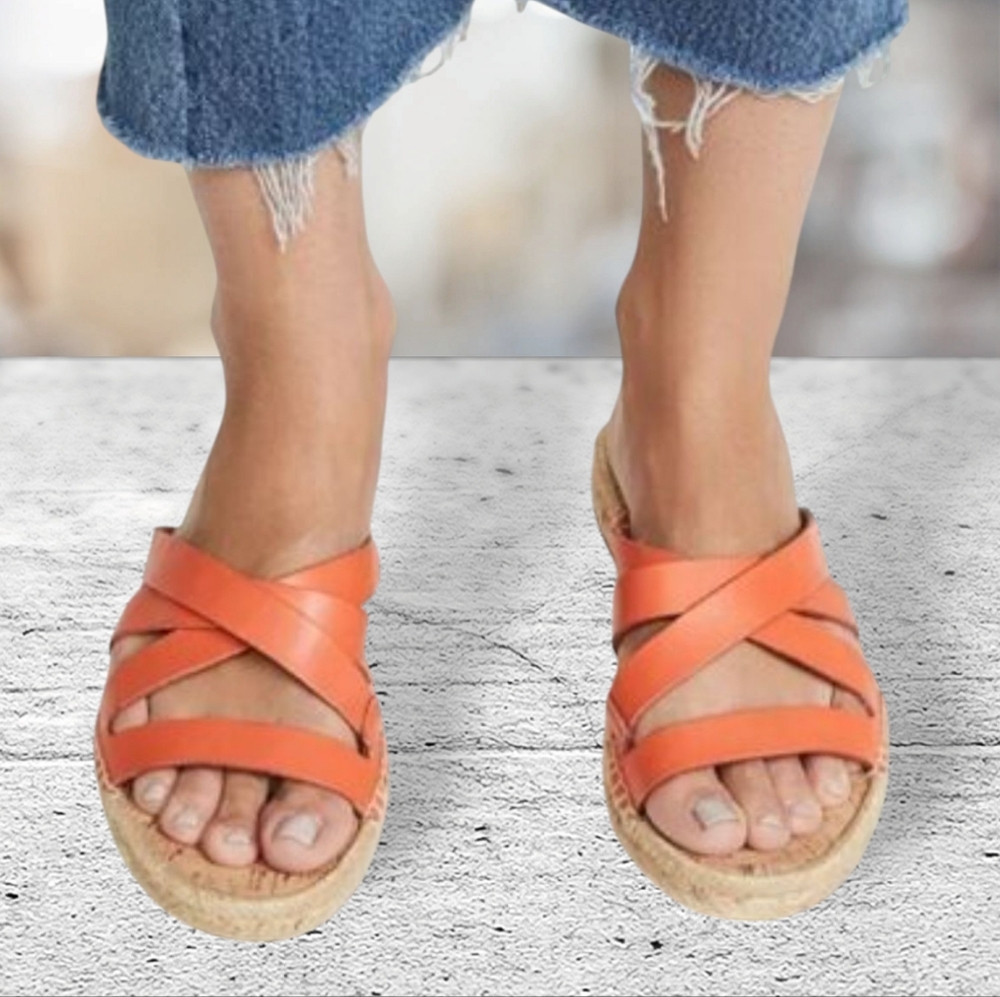 Sam Edelman leather strappy flip flop/sandals/ espadrilles slides size 7